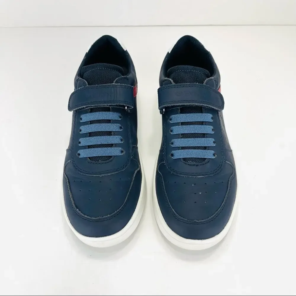 Geox Respira Youth Classic Sneaker Size 5 Navy Blue Italian Leather Padded Comfy